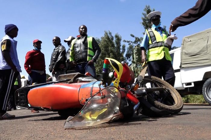 An accident scene involving a boda boda in Kenya