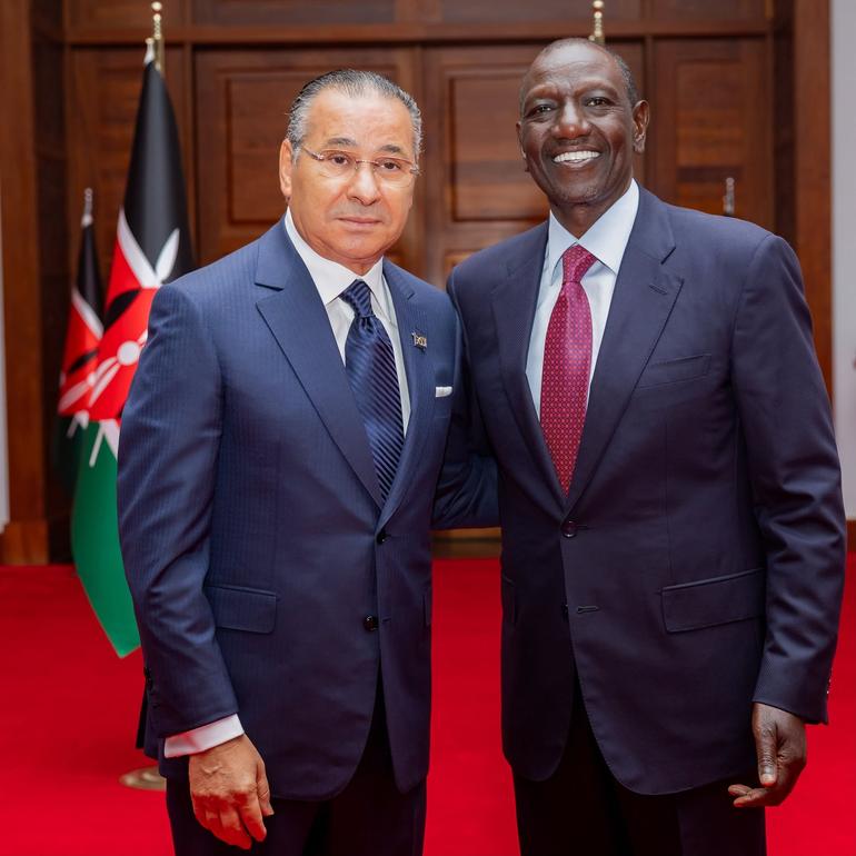 President William Ruto with GKSD Group chairman Kamel Ghribi at the Sate House during the signing of the Kenya - Italy healthcare partnership (Image: Files)