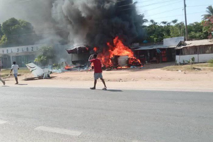 Wreckage of an aircraft that crashed along the Mombasa - Malindi Highway