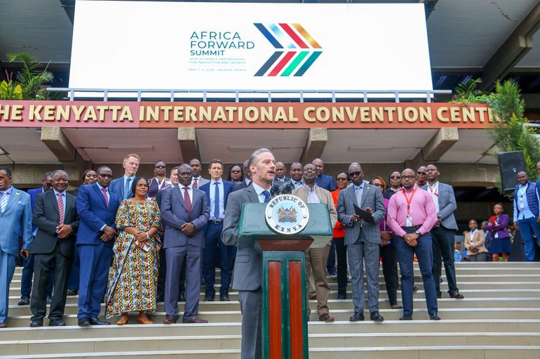 French Ambassador to Kenya Arnaud Suquet speaks during the press briefing ahead of the Africa Forward Summit 2026