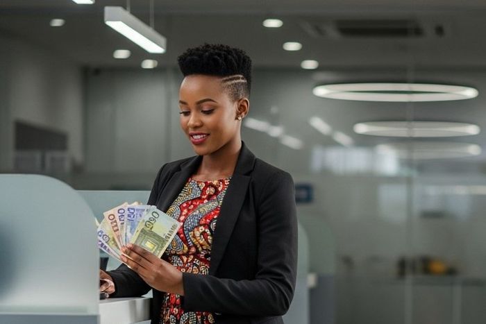 An AI-generated image of a lady holding banknotes