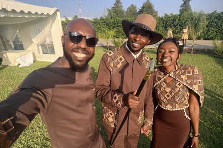 Journalist Larry Madowo with Charlene Ruto and her Tanzanian fiancé Isaya Yunge