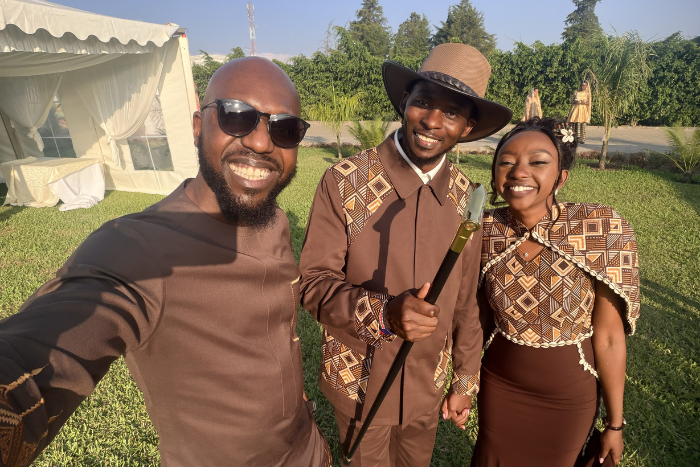 Journalist Larry Madowo with Charlene Ruto and her Tanzanian fiancé Isaya Yunge