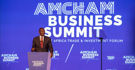 File image of President William Ruto speaking during the AmCham Business Summit 2026 convened by the American Chamber of Commerce Kenya (AmCham Kenya) and the U.S. Embassy in Nairobi.