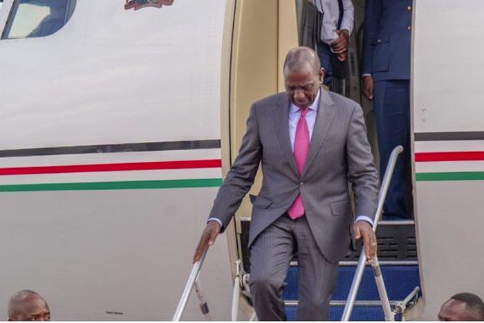 President William Ruto disembarking from his presidential jet