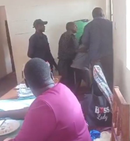 A screen-grab image showing the confrontation at Forest Primary School Kiminini