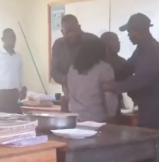 A screen-grab image showing the confrontation at Forest Primary School Kiminini