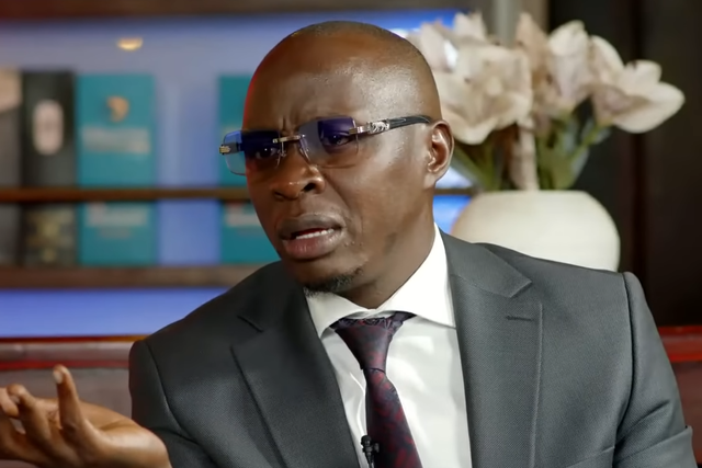 Media personality Oga Obinna reacts to an intrusion on the set of 'Obinna Show Live'