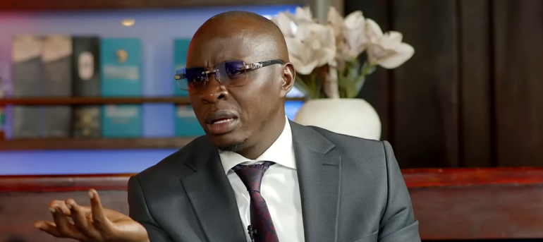 Media personality Oga Obinna reacts to an intrusion on the set of 'Obinna Show Live'