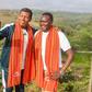Ethiopian Athletics legend Haile Gebrselassie (L) and his Kenyan counterpart Paul Tergat take a selfie during their tour of the Nairobi National Park