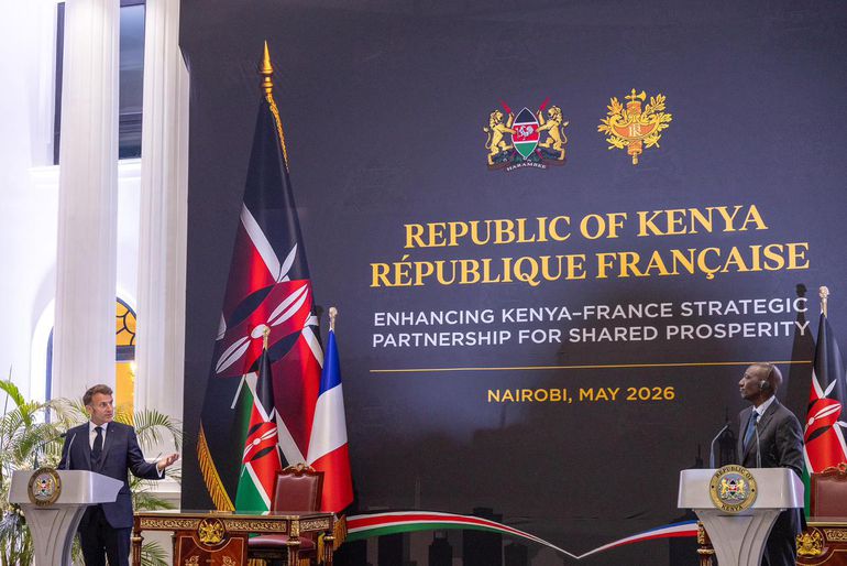 President William Ruto and French President Emmanuel Macron in State House Nairobi