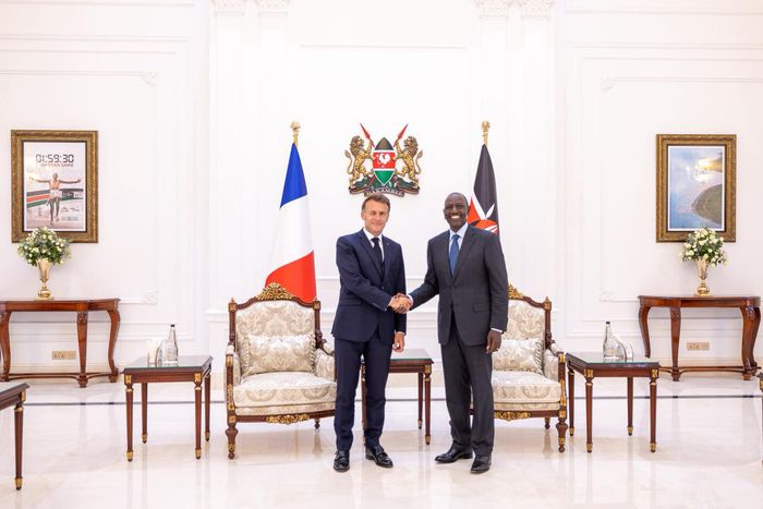 President William Ruto and French President Emmanuel Macron in State House Nairobi