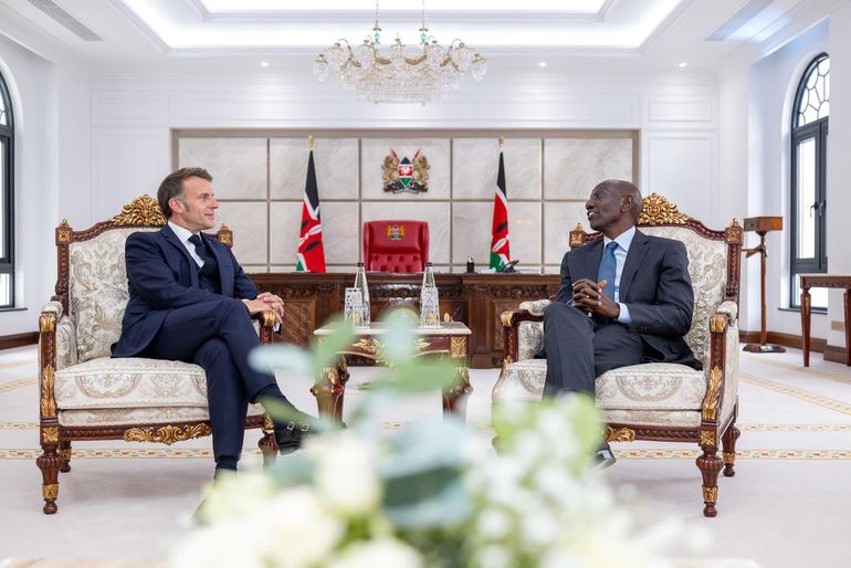 President William Ruto and French President Emmanuel Macron in State House Nairobi