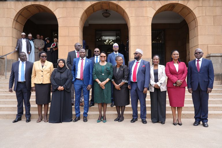 Chief Justice Martha Koome, Attorney General Dorcas Oduor with newly constituted IEBC commission