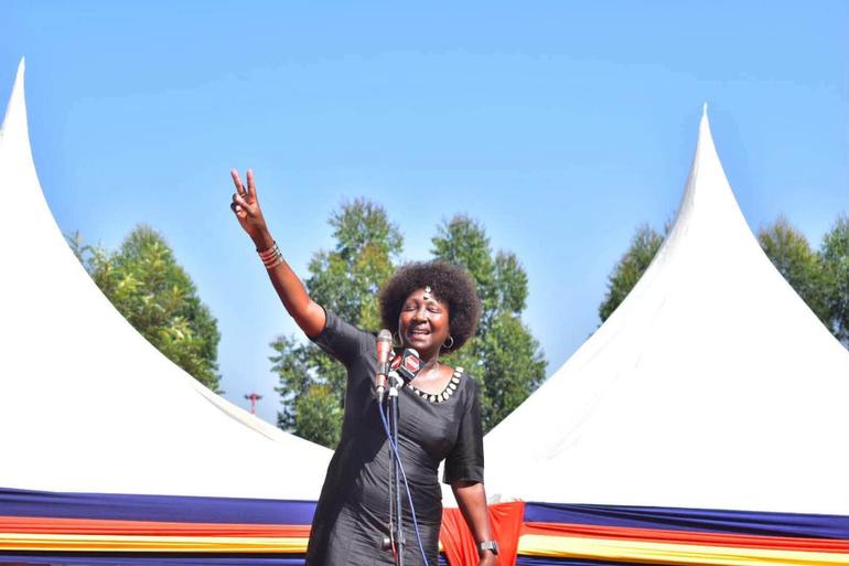 Gladys Boss Shollei speaks to the people of Soy at Moi's Bridge Town during the official commissioning of Moi’s Bridge Police Station on July 15th 2026 (Image: Files)