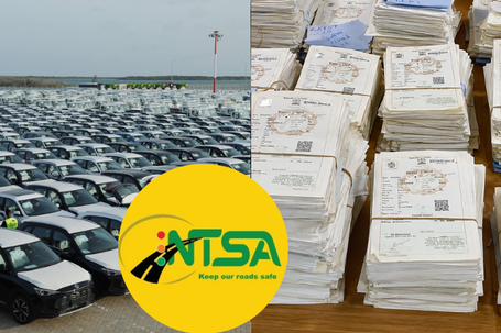 Photo collage of imported motor vehicles and NTSA logbooks