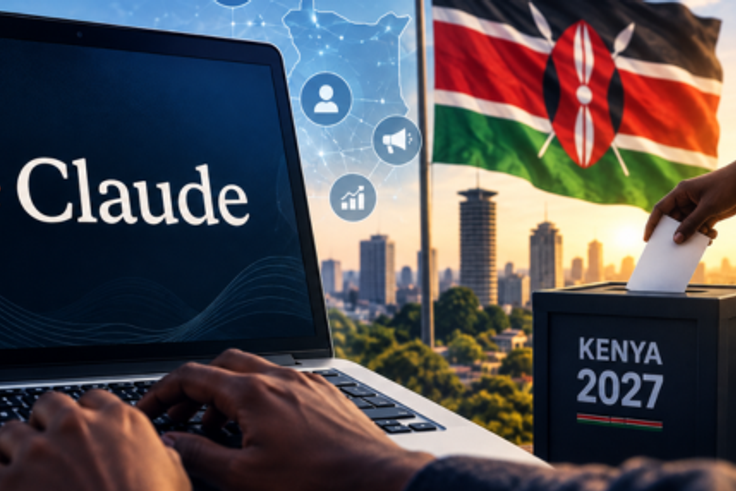 An AI-generated image of a person using Claude and the Kenyan flag. (Image: ChatGpt)