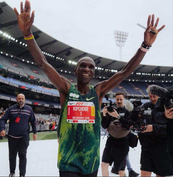 Kenyan marathon legend Eliud Kipchoge wins the Nike Melbourne Marathon on October 11, 2026, in Australia and sets a new course record.