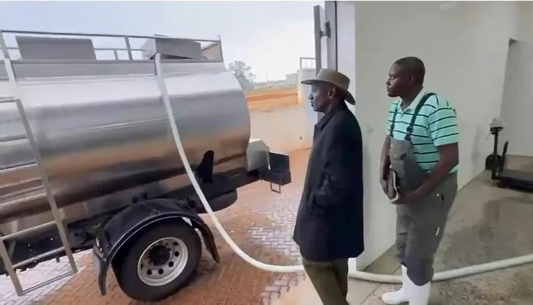 A screen-grab image of President William Ruto at his Koilel dairy farm
