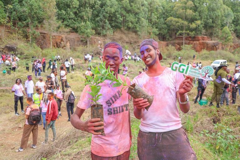 Participants at an event organised by Green Generation Initiative (GGI) in Oloolua Forest, Turaco Camp to mark Mazingira Day on October 10, 2026. 2,000 indigenous trees were planted during the exercise.