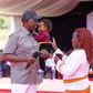 President William Ruto with Gathoni and her child during the NYOTA event at the Kabiru-ini ASK Grounds