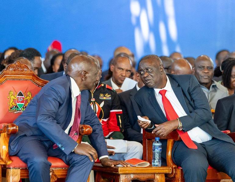 President William Ruto and ODm Party Leader Oburu Odinga confers during the launch of the National Conversation initiative at the KICC, Nairobi (Image: Files)