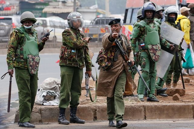 Anti-riot police officers in Nairobi CBD