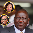 A collage of President William Ruto, Millicent Omanga and Faith Odhiambo