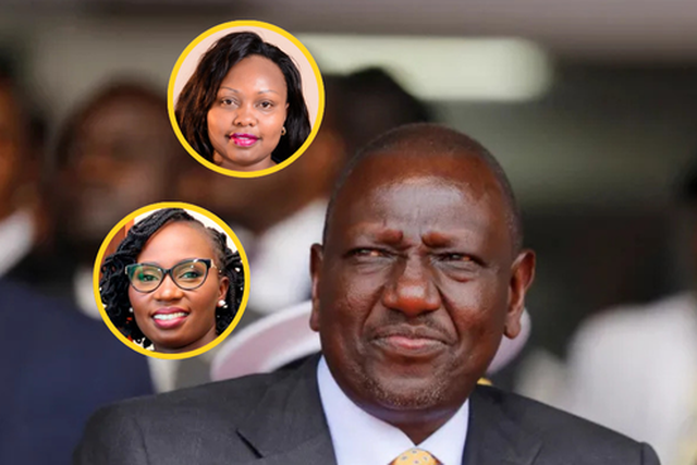 A collage of President William Ruto, Millicent Omanga and Faith Odhiambo
