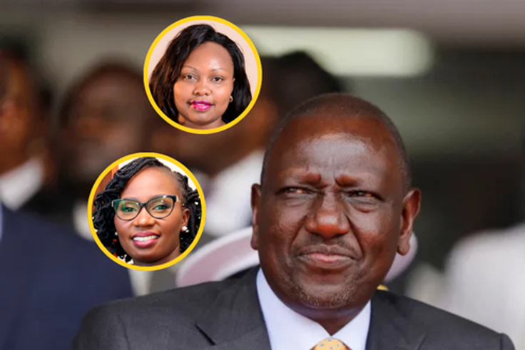 A collage of President William Ruto, Millicent Omanga and Faith Odhiambo