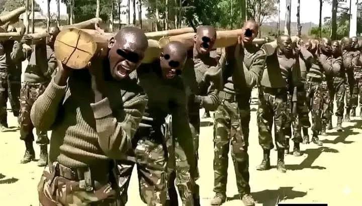 KDF recruits in basic training undergo the infamous log treatment during physical training (Image: Files)