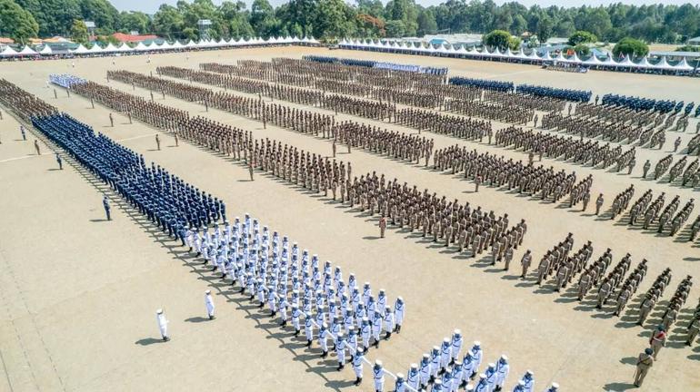 An aerial shot of the parade at the Defence Forces Recruits Training School (DFRTS) in Eldoret, during the Recruits Cohort 01/25 Pass Out Parade (Image: Files)