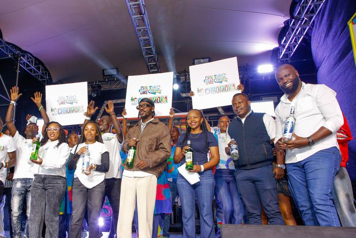 From left Zipporah Ndung’u- Senior Brand Manager, Juliet Museo- Management Trainee, music artist Harry Craze, Ken Mutula- Marketing Manager, Spirits and George Karume, Brand Manager, Black & White at EABL during the launch