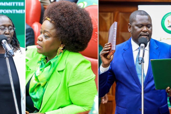 A collage of Gender CS nominee Hannah Wendot Cheptumo, Suba North MP Millie Odhiambo and Public Service CS Nominee Geoffrey Ruku