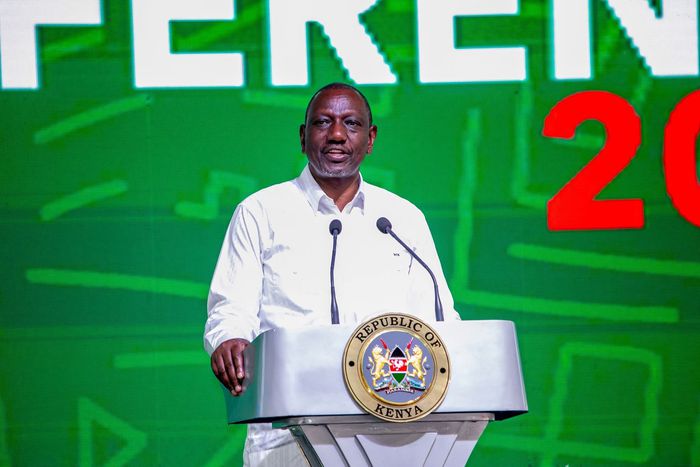 President William Ruto speaking at the 9th Devolution Conference in Homa Bay