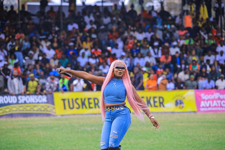 Kenyan hip hop star Dyana Cods performing at the 2026 National Sevens Circuit