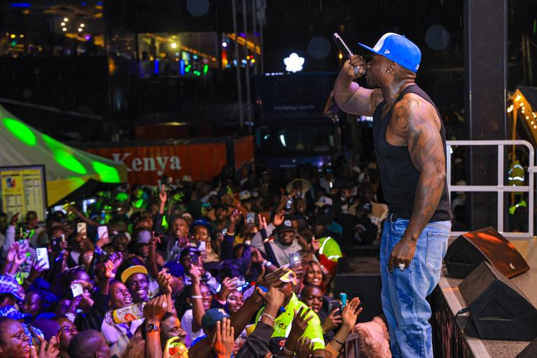 Kenyan hip hop star Khaligraph Jones performing at the 2026 National Sevens Circuit