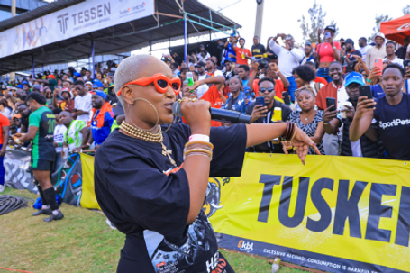 Kenyan music star Femi One performing at the 2026 National Sevens Circuit