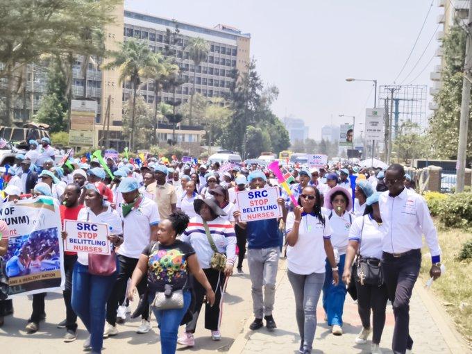 An image nurses and midwives during the Nurses and Midwives Strike on Sep 3.(Image:KNUNM)