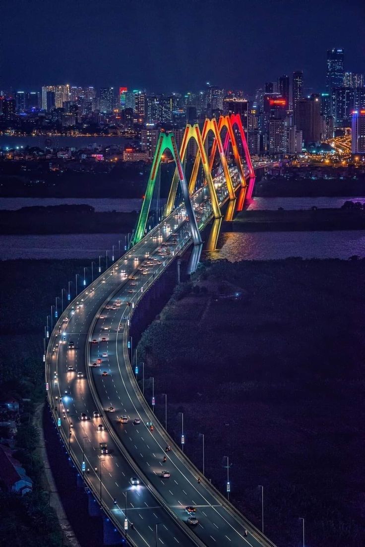 The Nhat Tan Bridge in Hanoi, Vietnam, with LED lights added in 2017, designed by Kenyan Victor Nago Maina