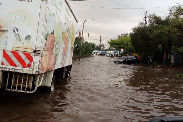 A flooded road in Nairobi, Kenya after heavy rains