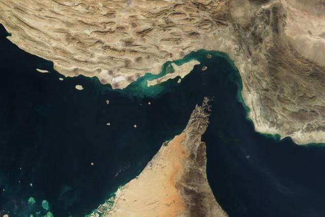 Satellite image showing the Strait of Hormuz