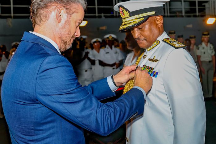 Kenya's Chief of the Defence Forces, General Charles Kahariri receives the Legion of Honour from France's Ambassador to Kenya, Arnaud Suquet