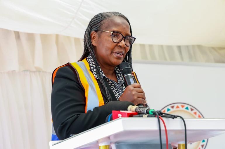 Principal Secretary (PS)  for the State Department for Trade within Kenya's Ministry of Investments, Trade and Industry Ms. Regina Akoth Ombam makes a speech during the inaugural coffee dispatch to Italy (Image: Files)