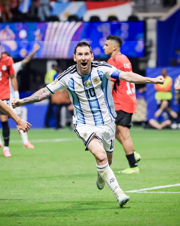 Argentina's talisman and Golden Boot hopeful leo Messi celebrates a goal during their clash against Egypt (Image: Files)