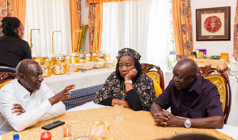 President William Ruto condoles with Ida Odinga at Raila Odinga's residence in Karen