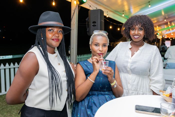 Praise, Vanessa and Jane enjoy a drink after the Polo games at the 2025 Davis Cup.