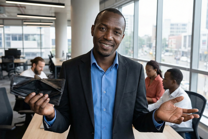An AI-generated image depicting a Kenyan worker with an empty wallet