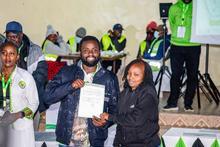 Democracy for the Citizens Party (DCP) candidate Sammy Kamau Ngotho after being declared winner of the Ol Kalou by elections