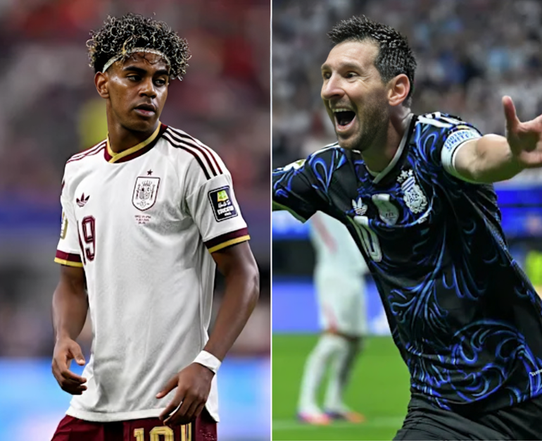 A collage of Lamine Yamal and Lionel Messi who will face each other in the FIFA World Cup finals